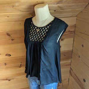 Anthropologie HD in Paris Black Lattice Yoke Swing Top